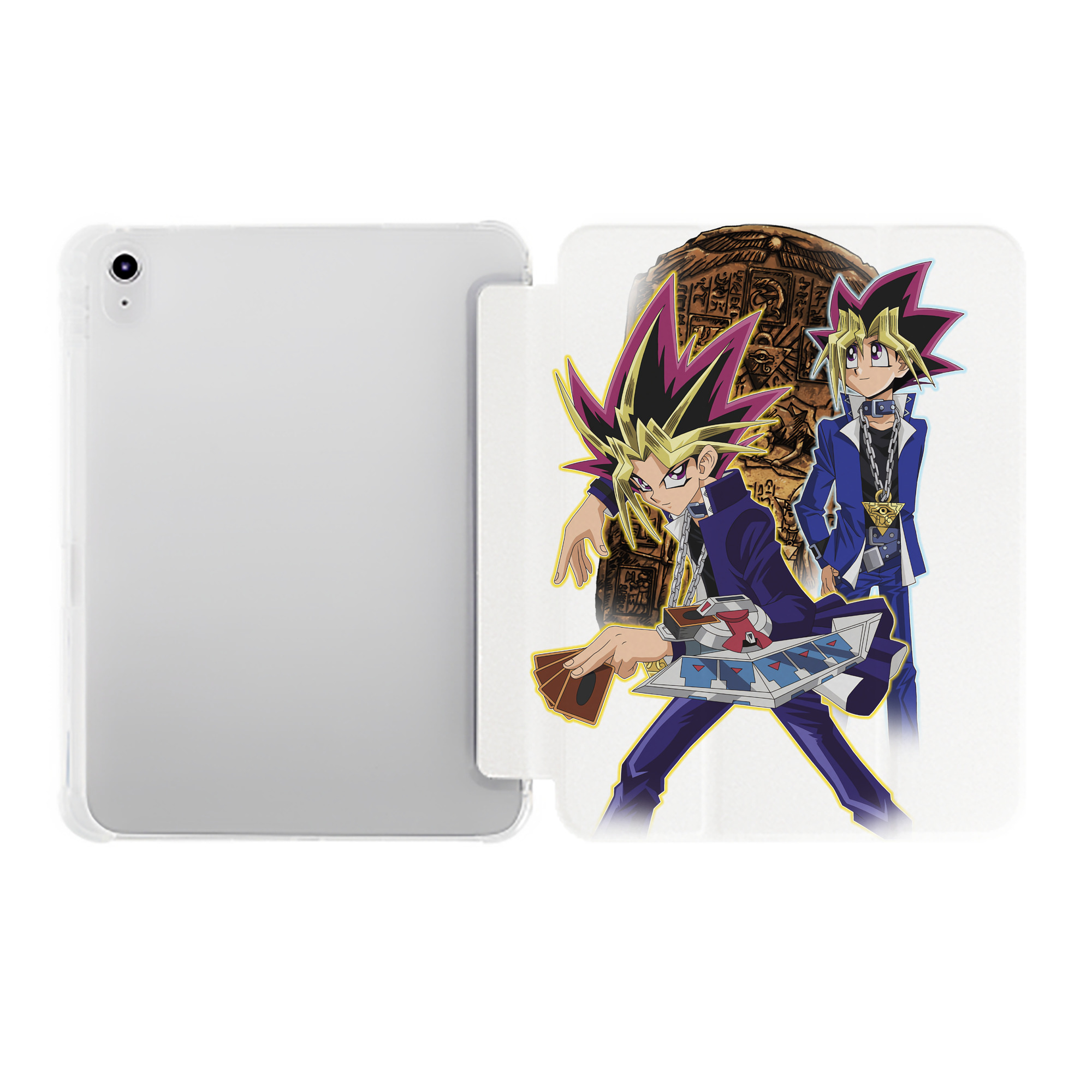 （画像用） 遊☆戯☆王 Yu-Gi-Oh! IPad ケース ペン収納付き 三つ折りスタンド PUレザー×シリコン 対応機種9.5/10.5/10.9インチ